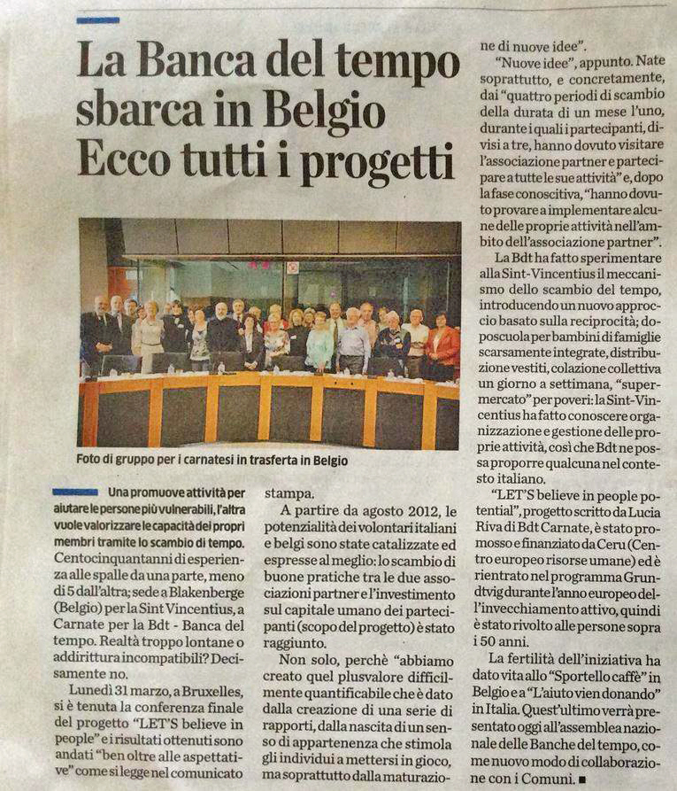 La Banca del Tempo sbarca in Belgio BdT in Belgio